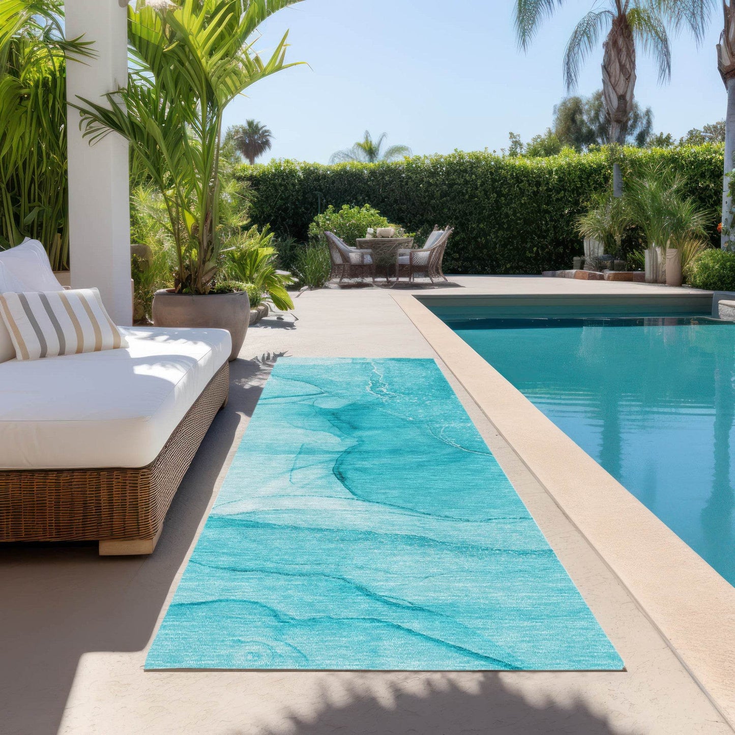 8' Runner Teal Abstract Washable Non Skid Indoor Outdoor Runner Rug - Loft&Timber