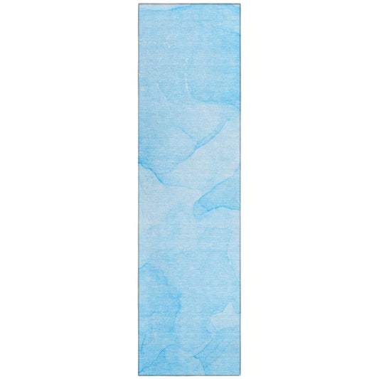 8' Runner Blue Abstract Washable Non Skid Indoor Outdoor Runner Rug - Loft&Timber