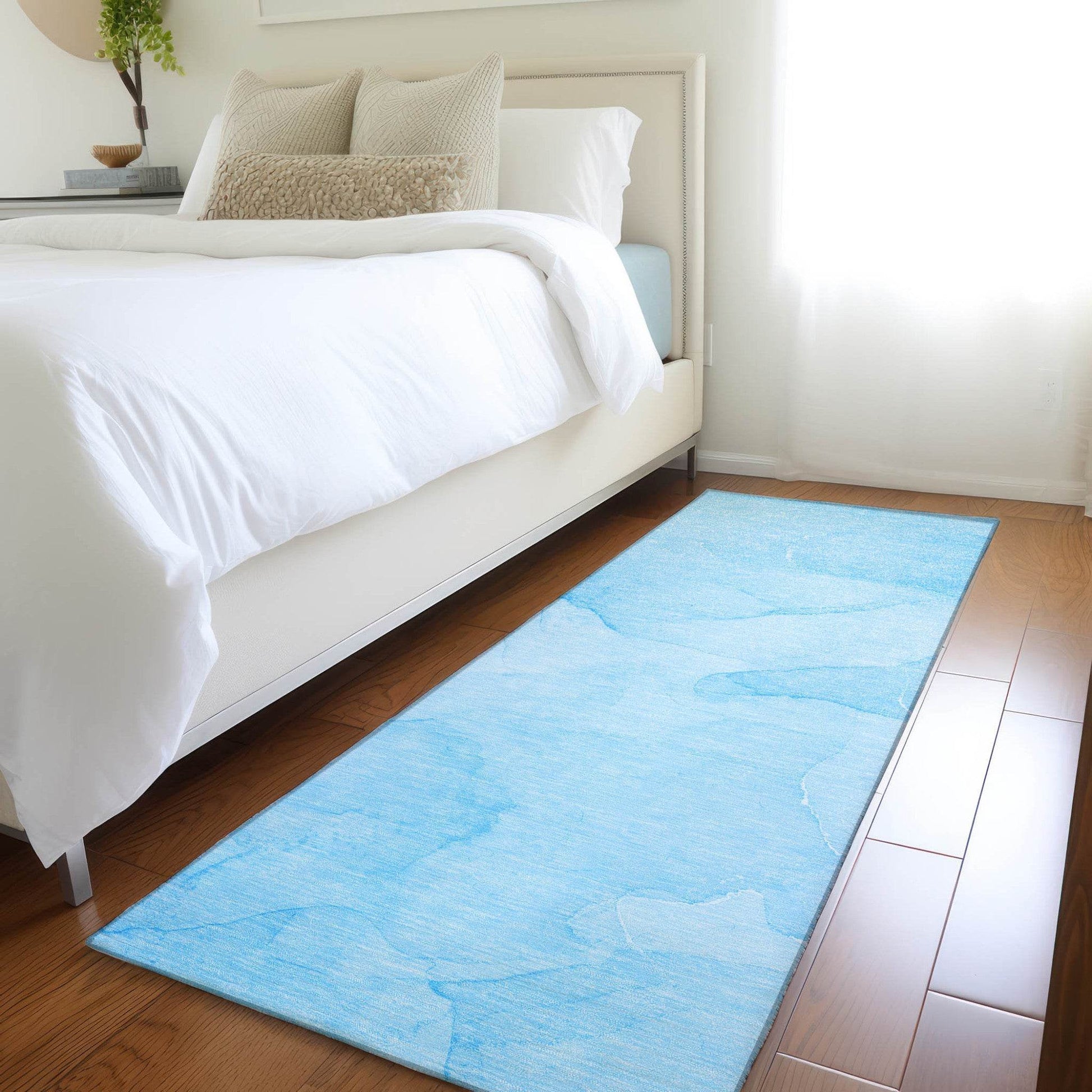 8' Runner Blue Abstract Washable Non Skid Indoor Outdoor Runner Rug - Loft&Timber