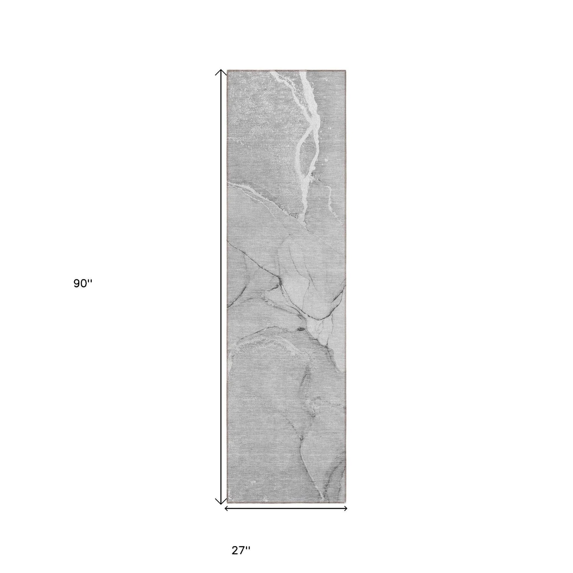 8' Runner Gray Abstract Washable Non Skid Indoor Outdoor Runner Rug - Loft&Timber