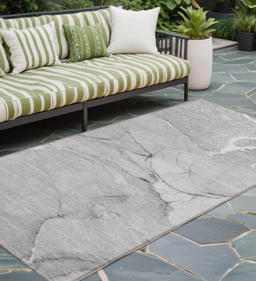 8' Runner Gray Abstract Washable Non Skid Indoor Outdoor Runner Rug - Loft&Timber