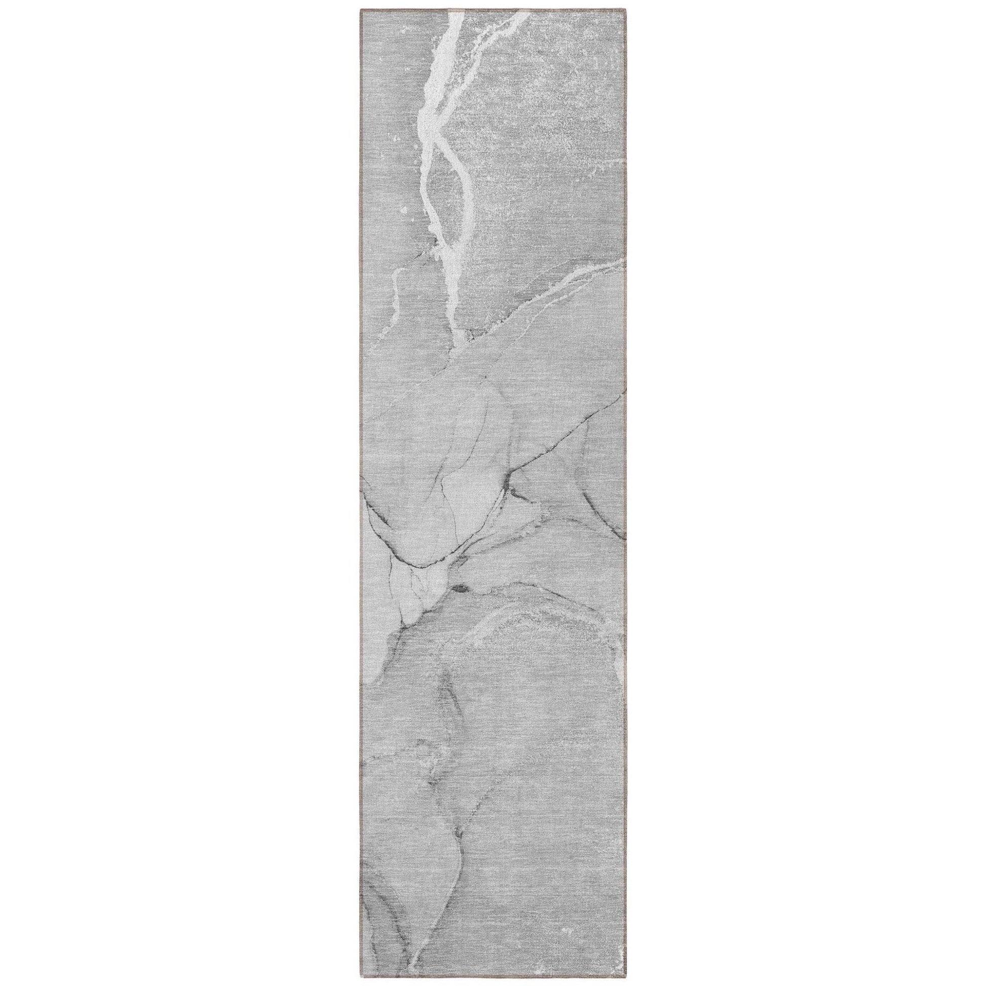 8' Runner Gray Abstract Washable Non Skid Indoor Outdoor Runner Rug - Loft&Timber