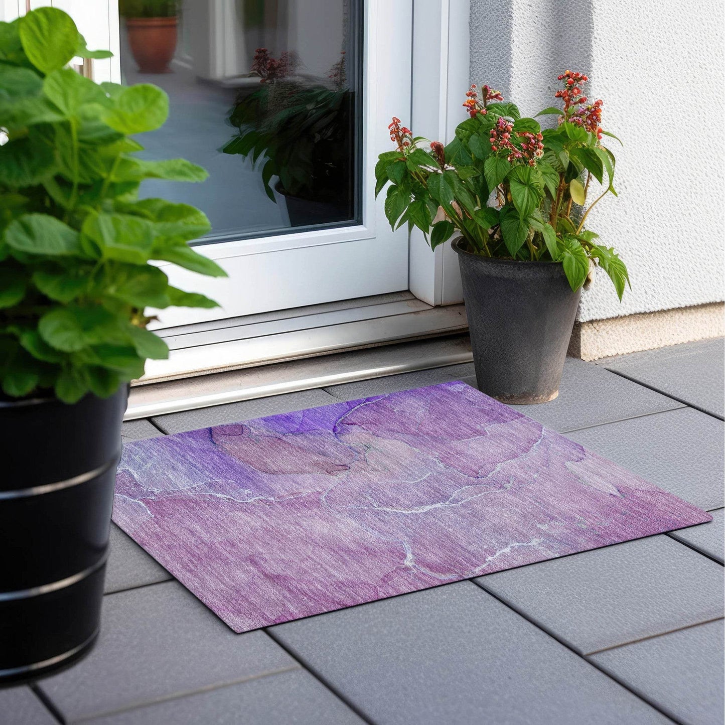 2' X 3' Purple Abstract Washable Non Skid Indoor Outdoor Area Rug - Loft&Timber