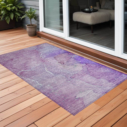 2' X 3' Purple Abstract Washable Non Skid Indoor Outdoor Area Rug - Loft&Timber