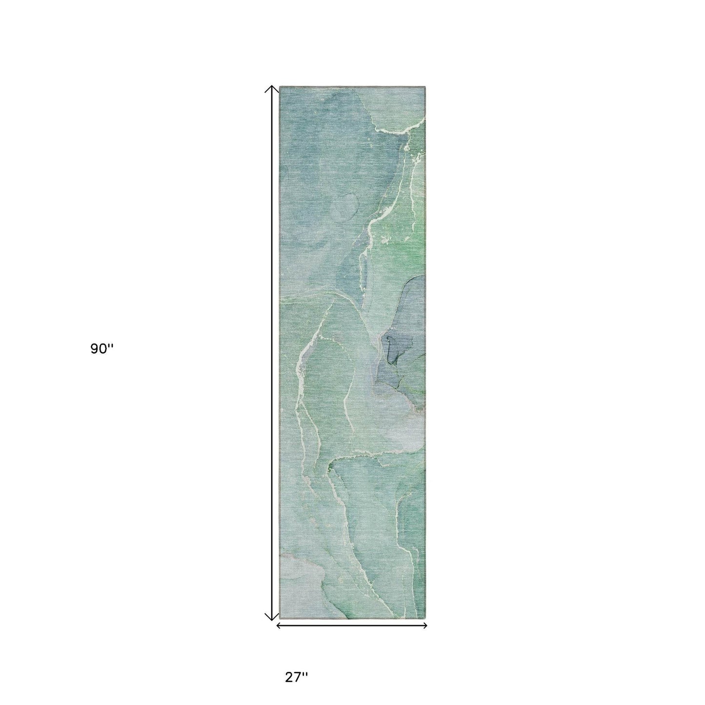 8' Runner Teal Abstract Washable Non Skid Indoor Outdoor Runner Rug - Loft&Timber