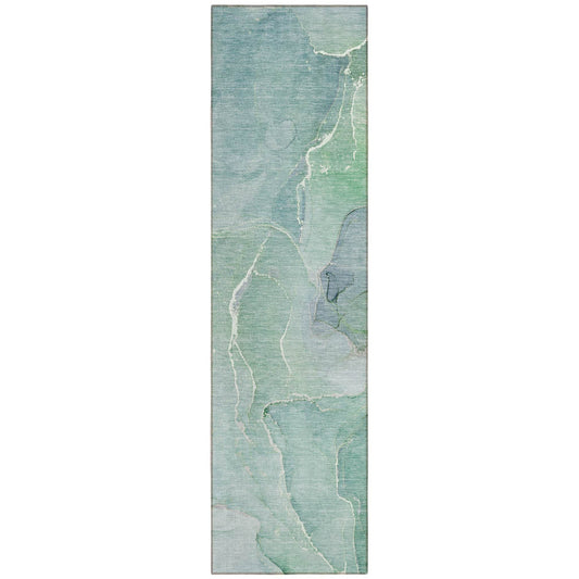 8' Runner Teal Abstract Washable Non Skid Indoor Outdoor Runner Rug - Loft&Timber
