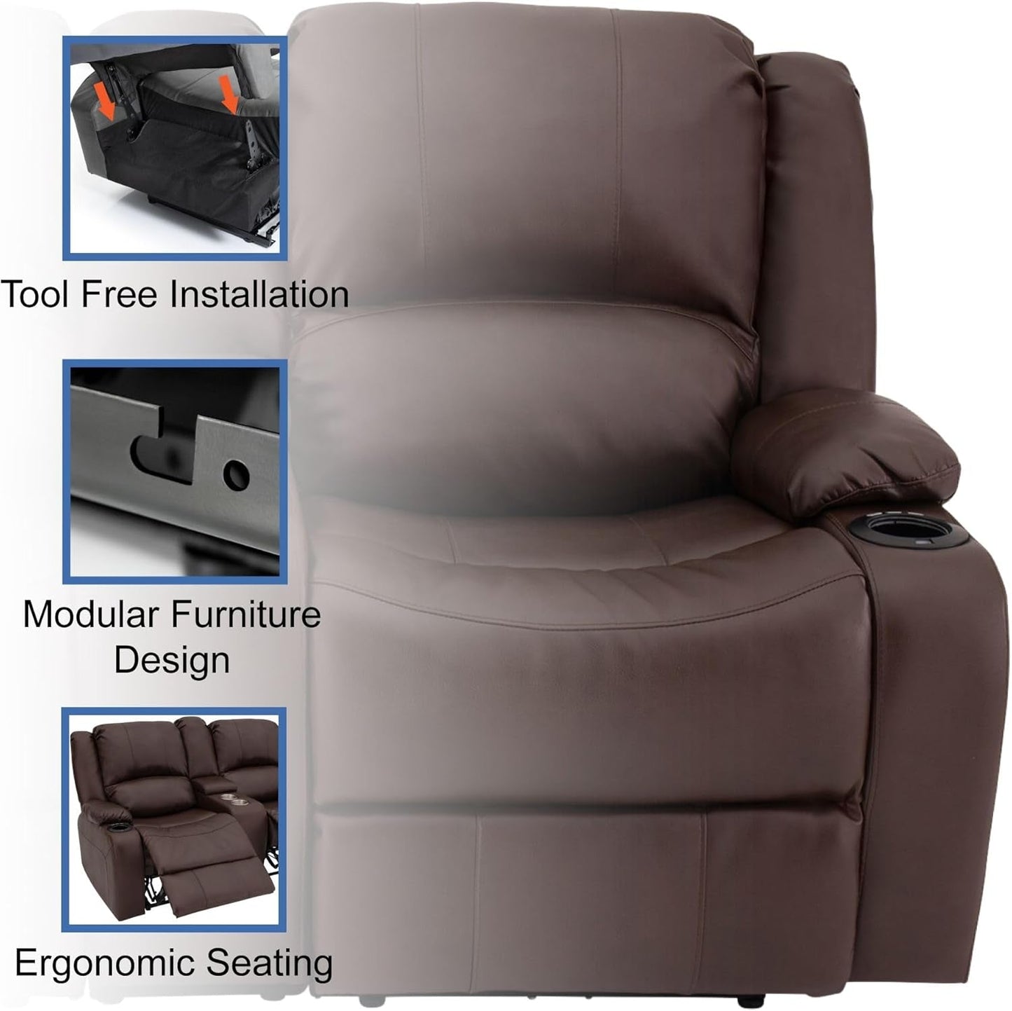 Charles 67" Powered Double RV Wall Hugger Recliner Sofa | Zero Wall Loveseat for Camper with Upgraded 2023 Fabric (Mahogany)-2
