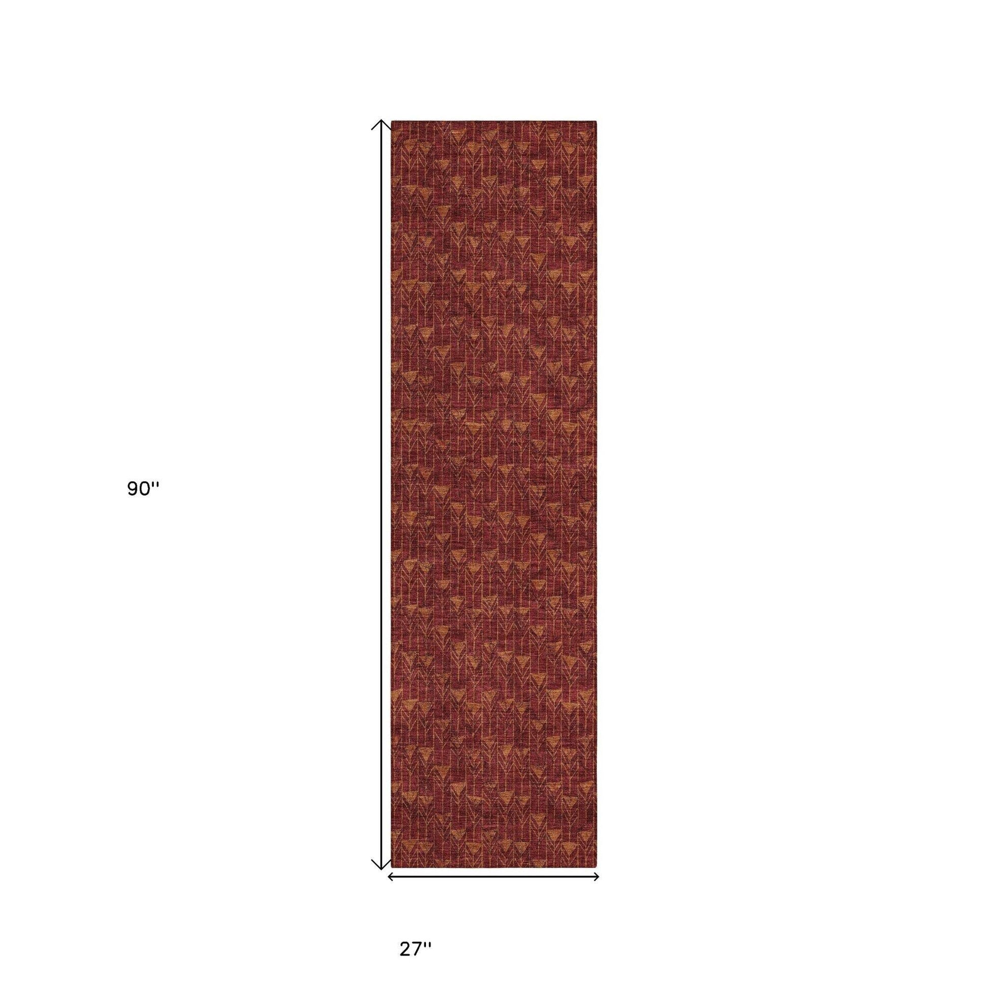 8' Runner Burgundy Geometric Washable Non Skid Indoor Outdoor Runner Rug - Loft&Timber