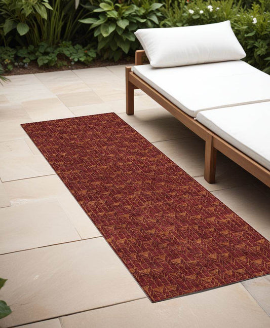 8' Runner Burgundy Geometric Washable Non Skid Indoor Outdoor Runner Rug - Loft&Timber