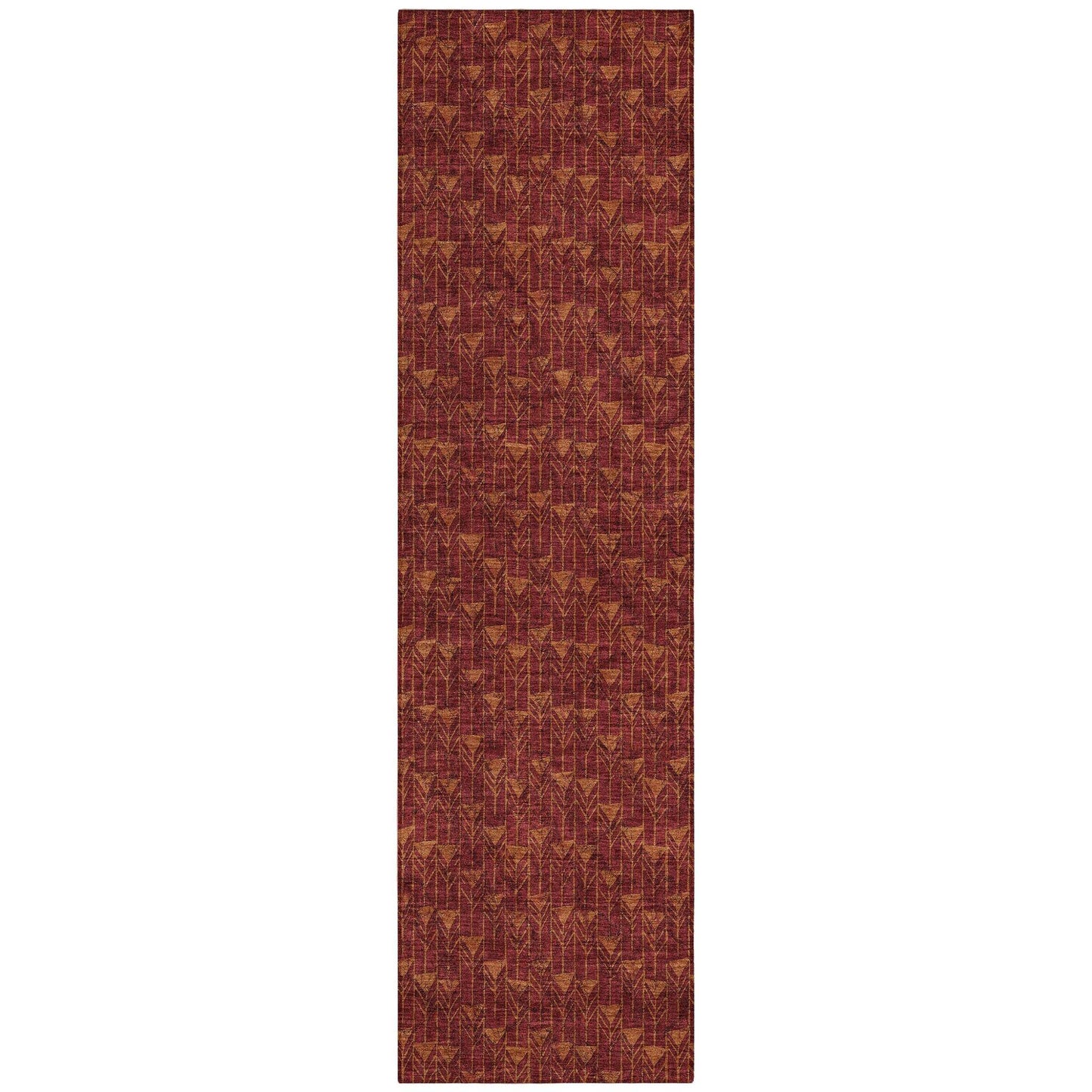 8' Runner Burgundy Geometric Washable Non Skid Indoor Outdoor Runner Rug - Loft&Timber