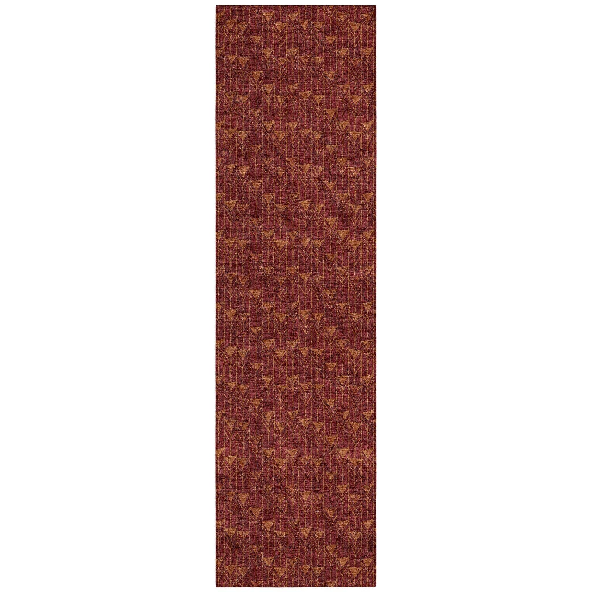 8' Runner Burgundy Geometric Washable Non Skid Indoor Outdoor Runner Rug - Loft&Timber
