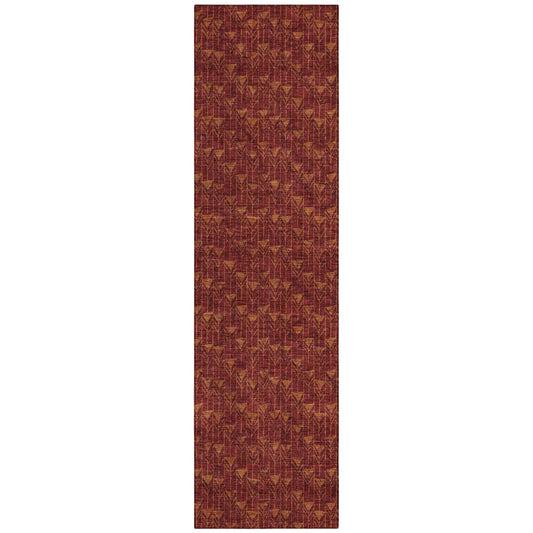 8' Runner Burgundy Geometric Washable Non Skid Indoor Outdoor Runner Rug - Loft&Timber