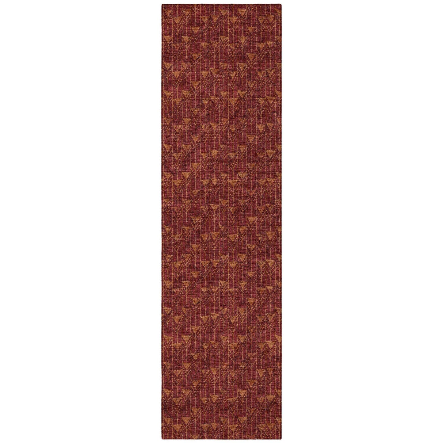 8' Runner Burgundy Geometric Washable Non Skid Indoor Outdoor Runner Rug - Loft&Timber