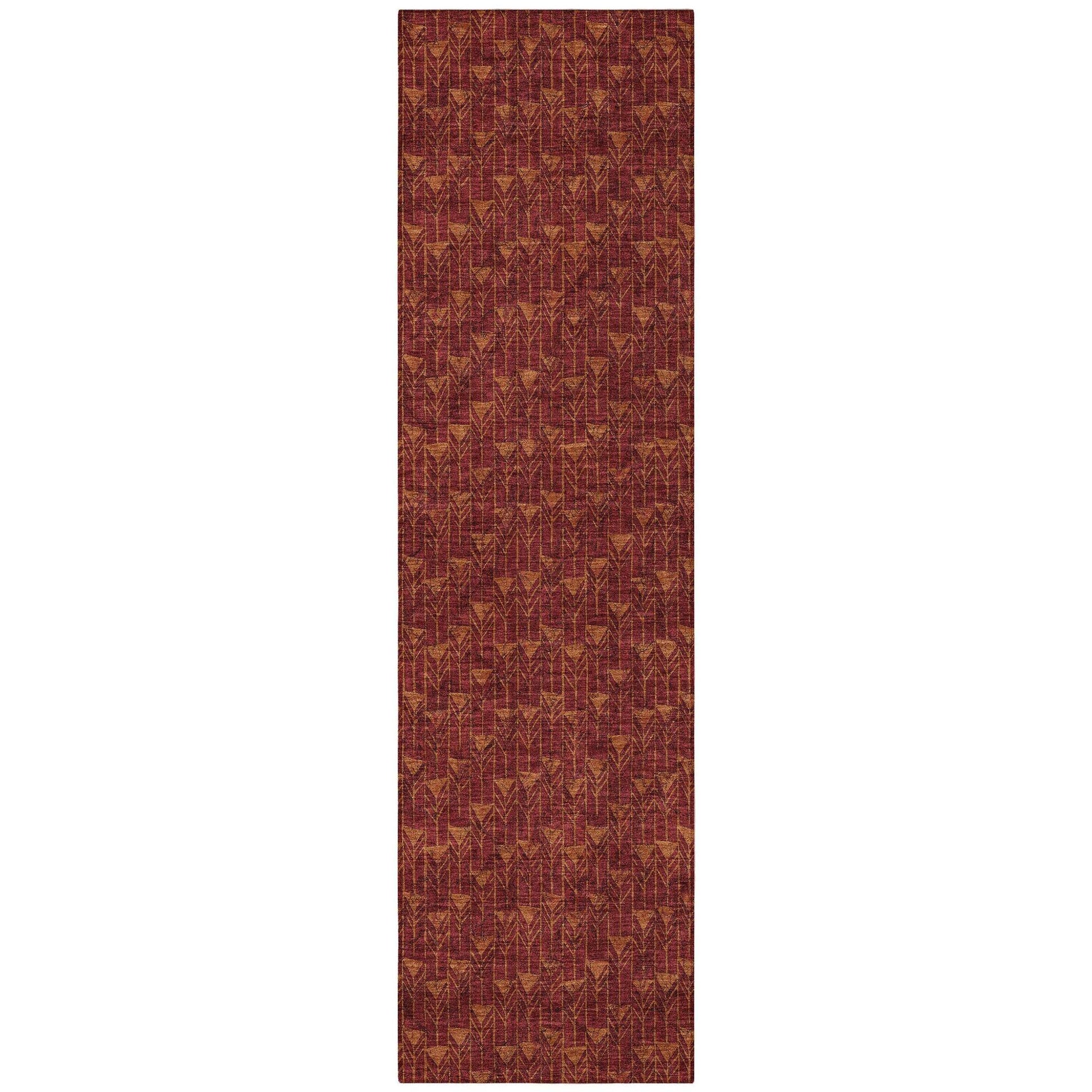 8' Runner Burgundy Geometric Washable Non Skid Indoor Outdoor Runner Rug - Loft&Timber