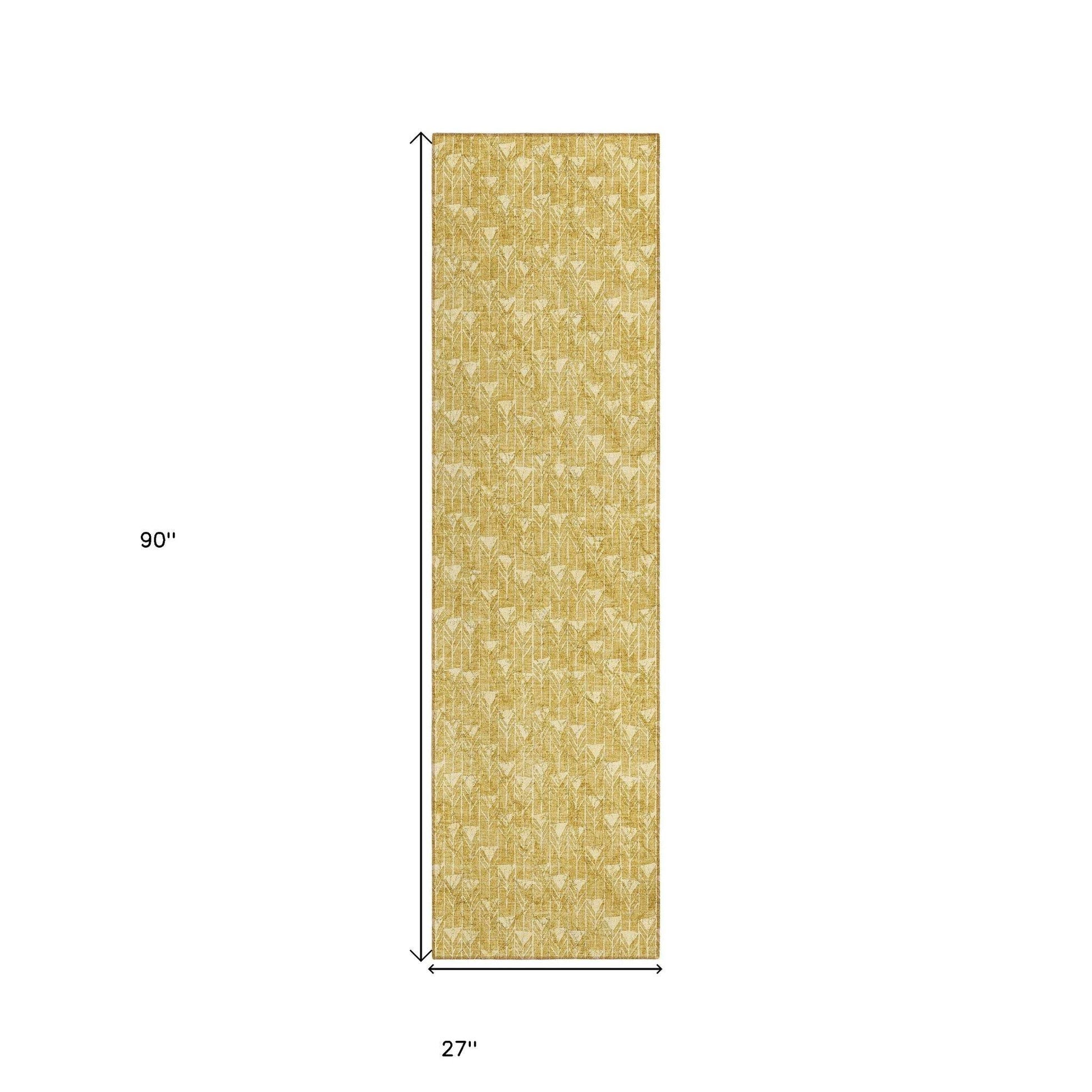 8' Runner Gold Geometric Washable Non Skid Indoor Outdoor Runner Rug - Loft&Timber