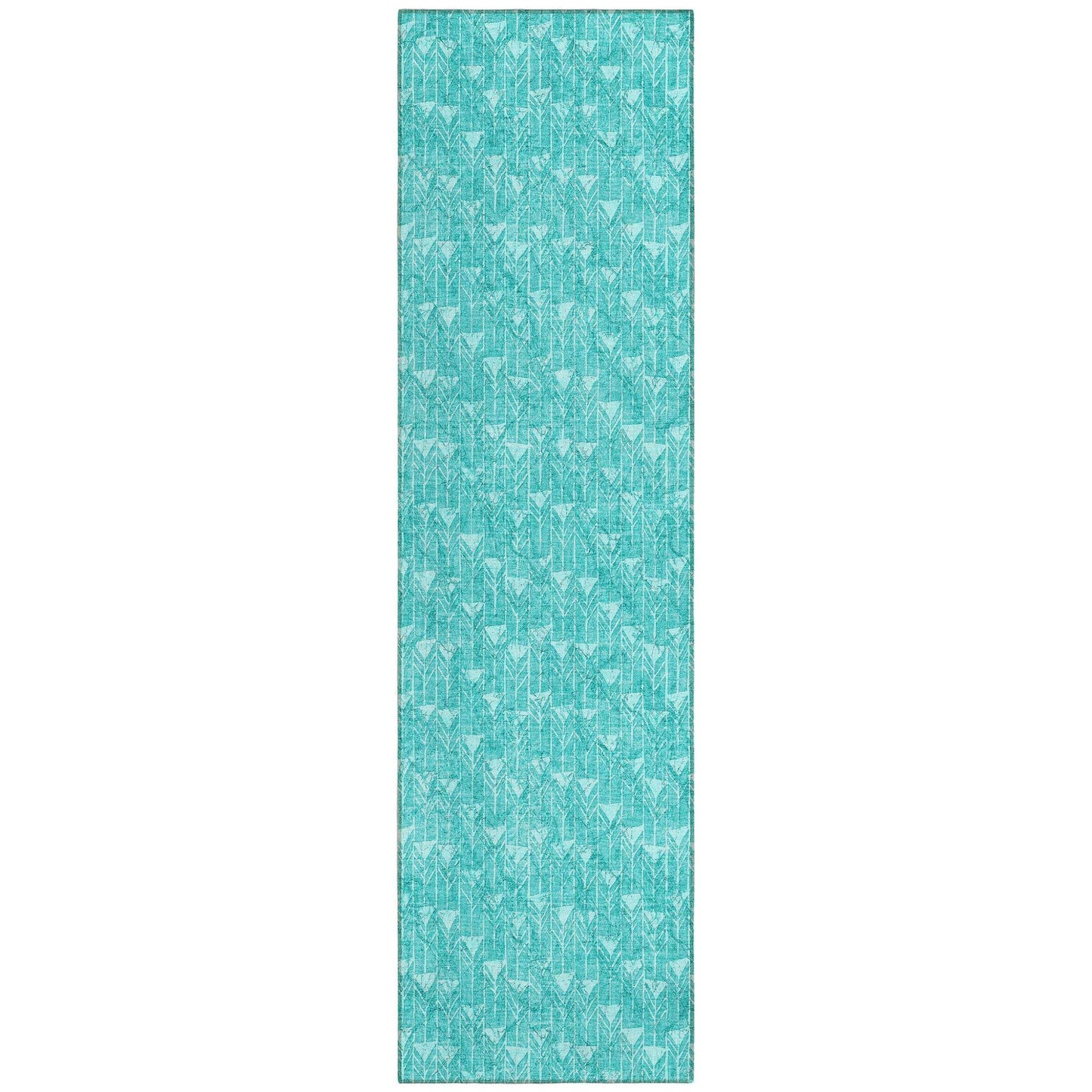 8' Runner Turquoise Geometric Washable Non Skid Indoor Outdoor Runner Rug - Loft&Timber