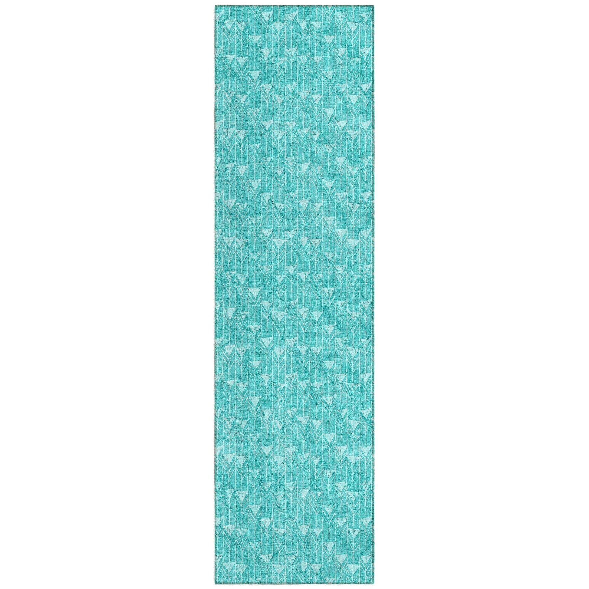8' Runner Turquoise Geometric Washable Non Skid Indoor Outdoor Runner Rug - Loft&Timber