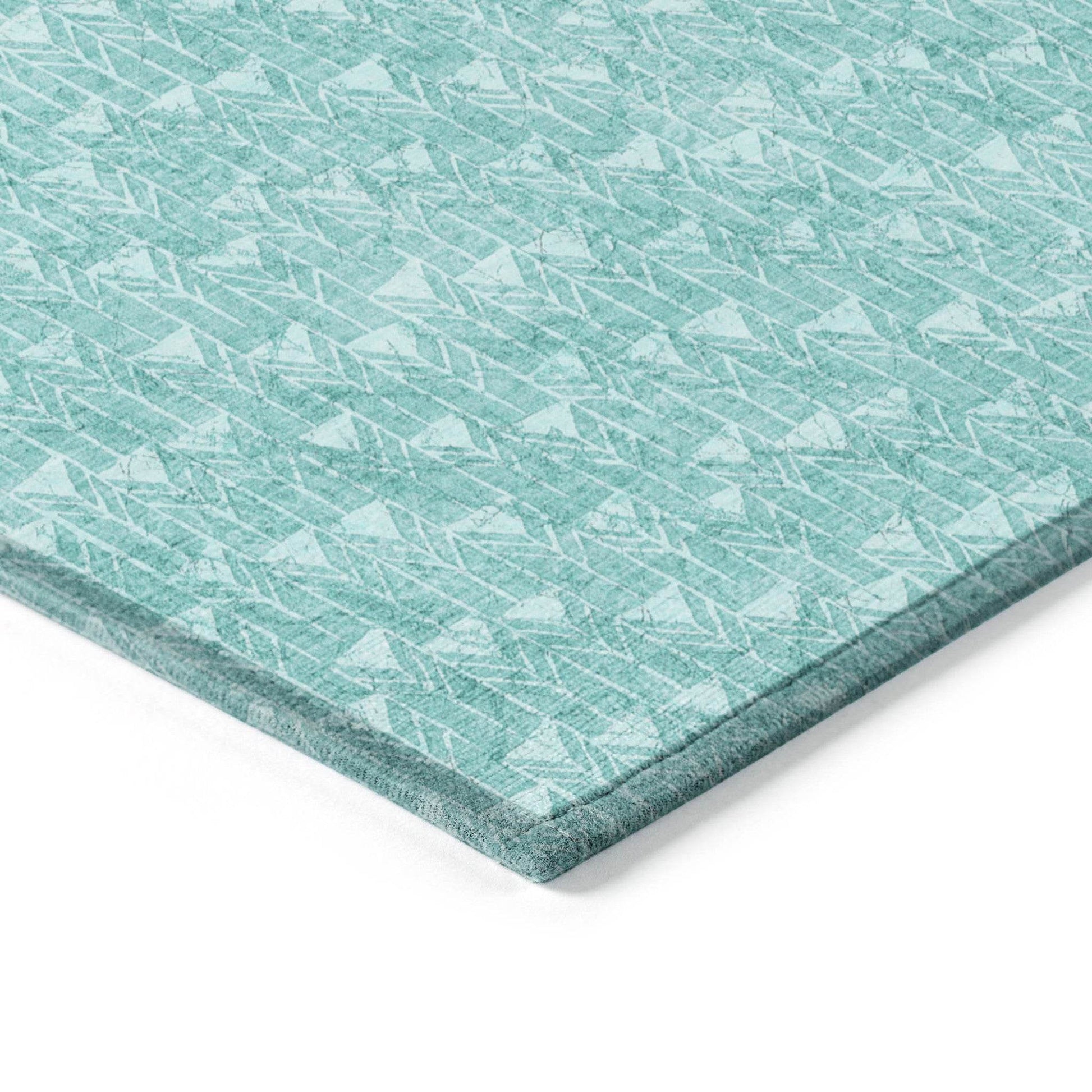 8' Runner Turquoise Geometric Washable Non Skid Indoor Outdoor Runner Rug - Loft&Timber