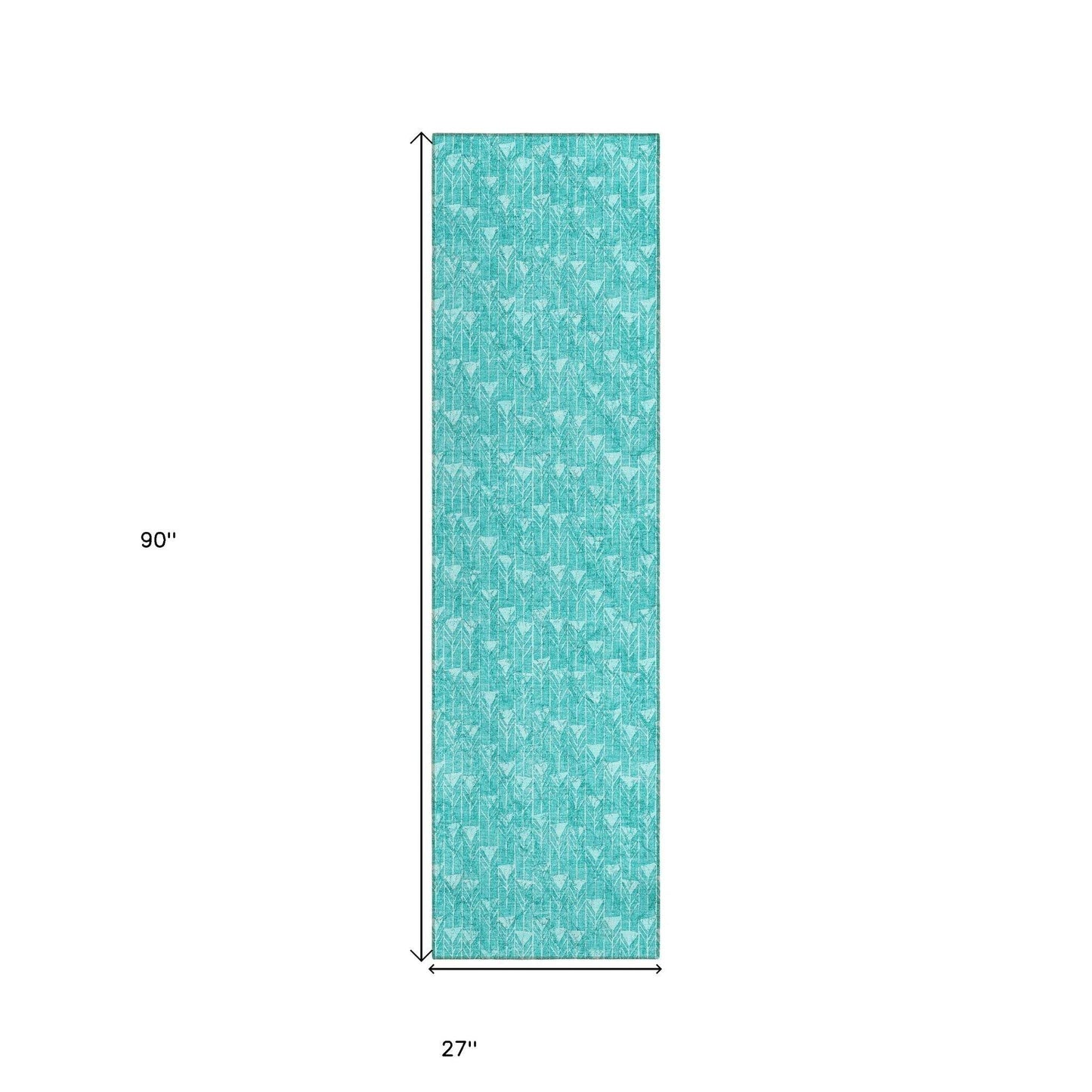 8' Runner Turquoise Geometric Washable Non Skid Indoor Outdoor Runner Rug - Loft&Timber