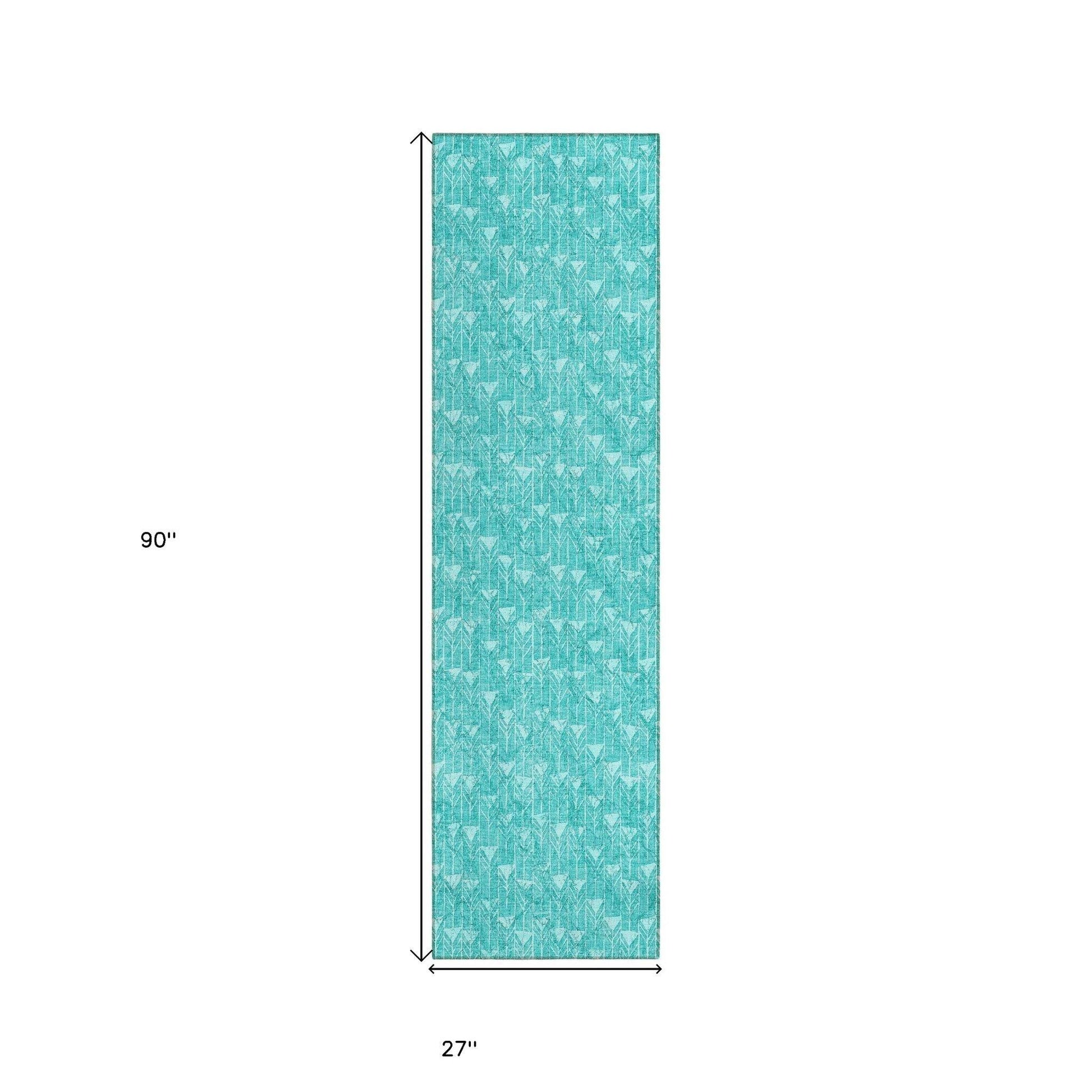 8' Runner Turquoise Geometric Washable Non Skid Indoor Outdoor Runner Rug - Loft&Timber