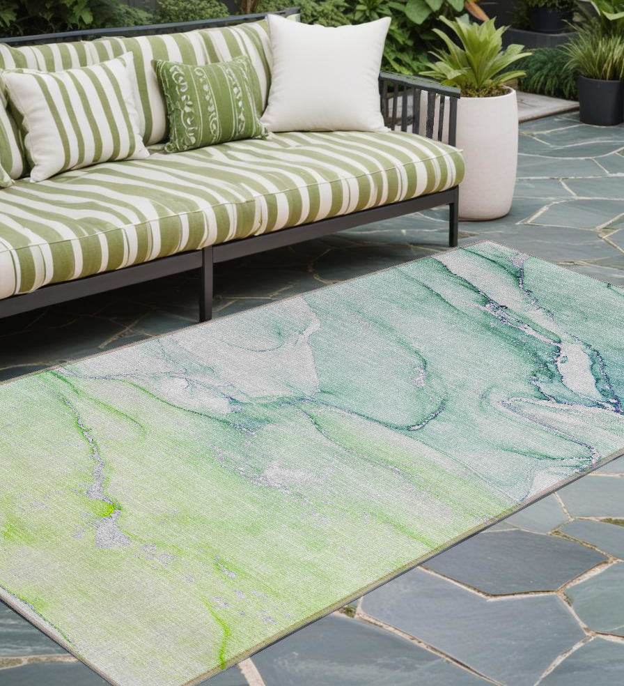 8' Runner Green Abstract Washable Non Skid Indoor Outdoor Runner Rug - Loft&Timber