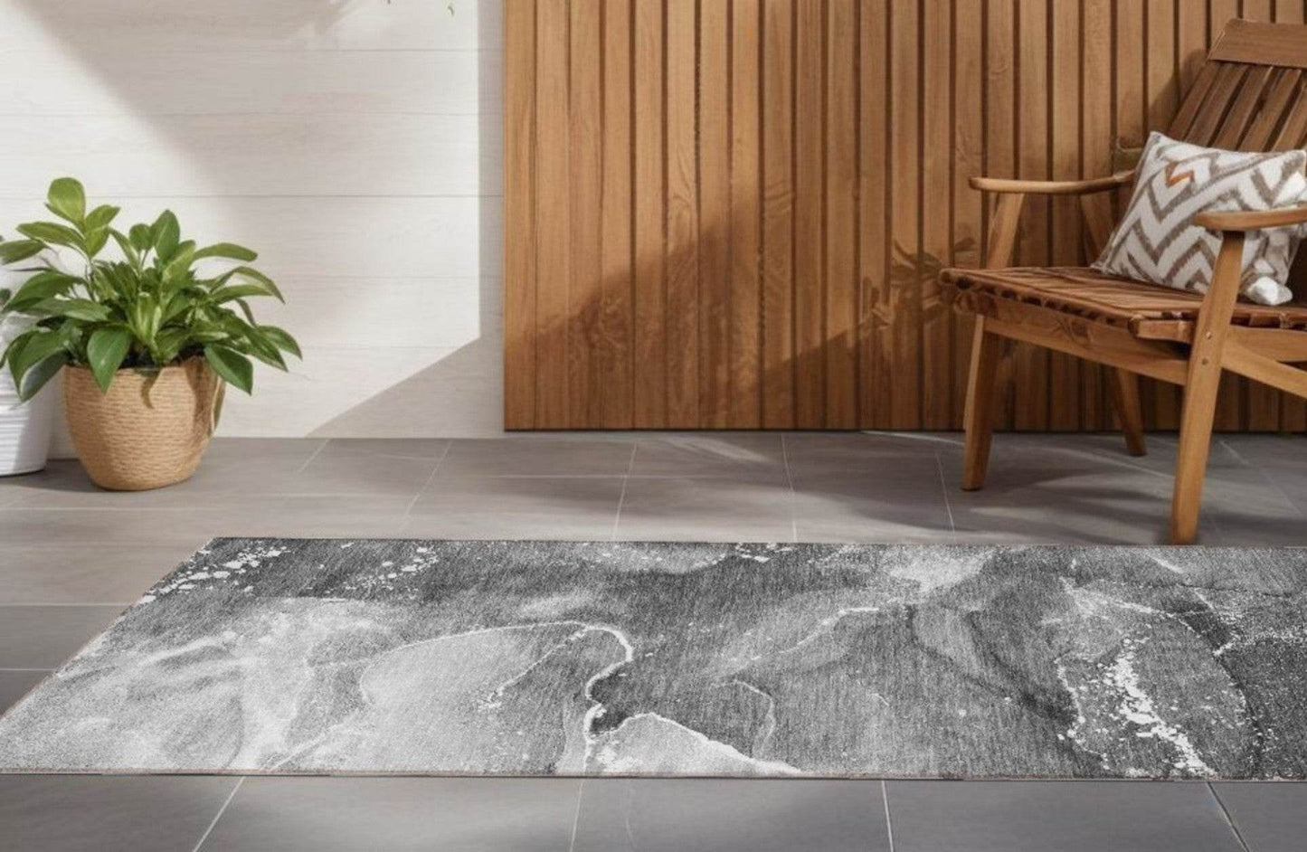 8' Runner Gray Abstract Washable Non Skid Indoor Outdoor Runner Rug - Loft&Timber