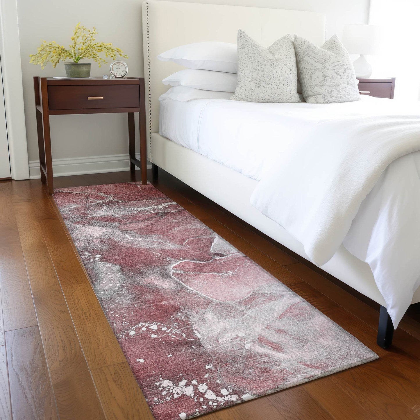 8' Runner Merlot Abstract Washable Non Skid Indoor Outdoor Runner Rug - Loft&Timber