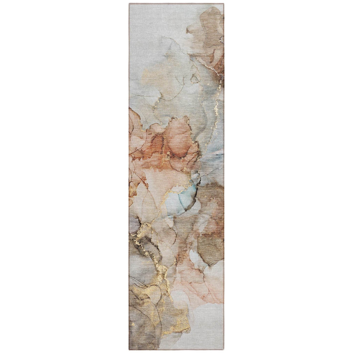 8' Runner Beige Abstract Washable Non Skid Indoor Outdoor Runner Rug - Loft&Timber