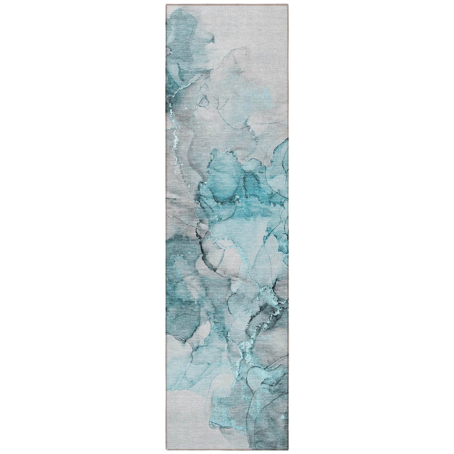 8' Runner Teal Abstract Washable Non Skid Indoor Outdoor Runner Rug - Loft&Timber