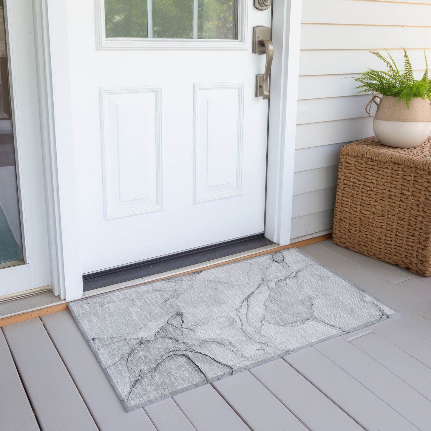 2' X 3' Silver Abstract Washable Non Skid Indoor Outdoor Area Rug - Loft&Timber