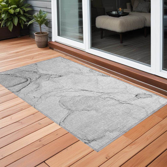2' X 3' Silver Abstract Washable Non Skid Indoor Outdoor Area Rug - Loft&Timber