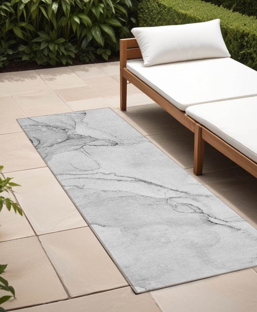 8' Runner Silver Abstract Washable Non Skid Indoor Outdoor Runner Rug - Loft&Timber