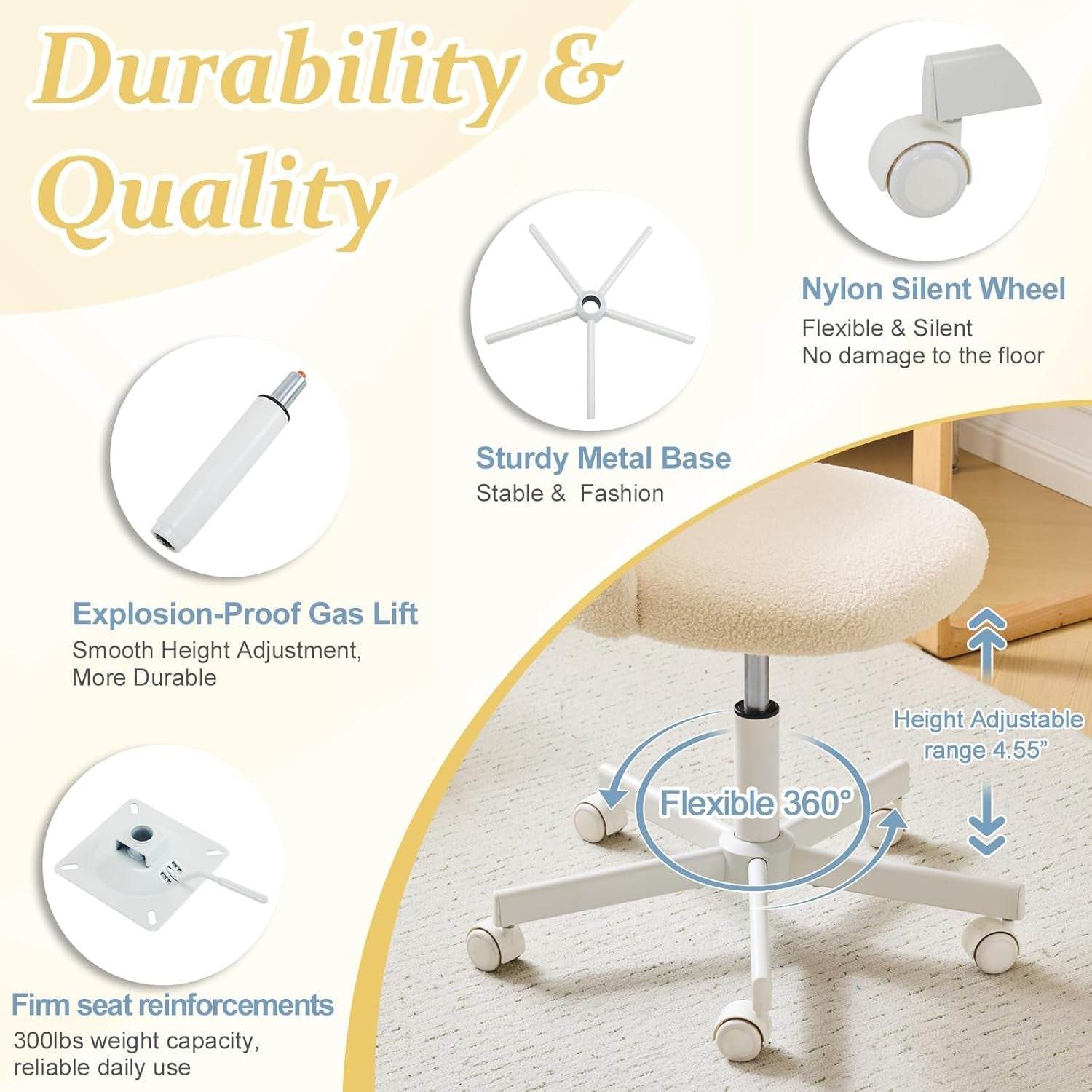 Candy Armless Cute Desk Chair in Creamy Beige - Loft&Timber