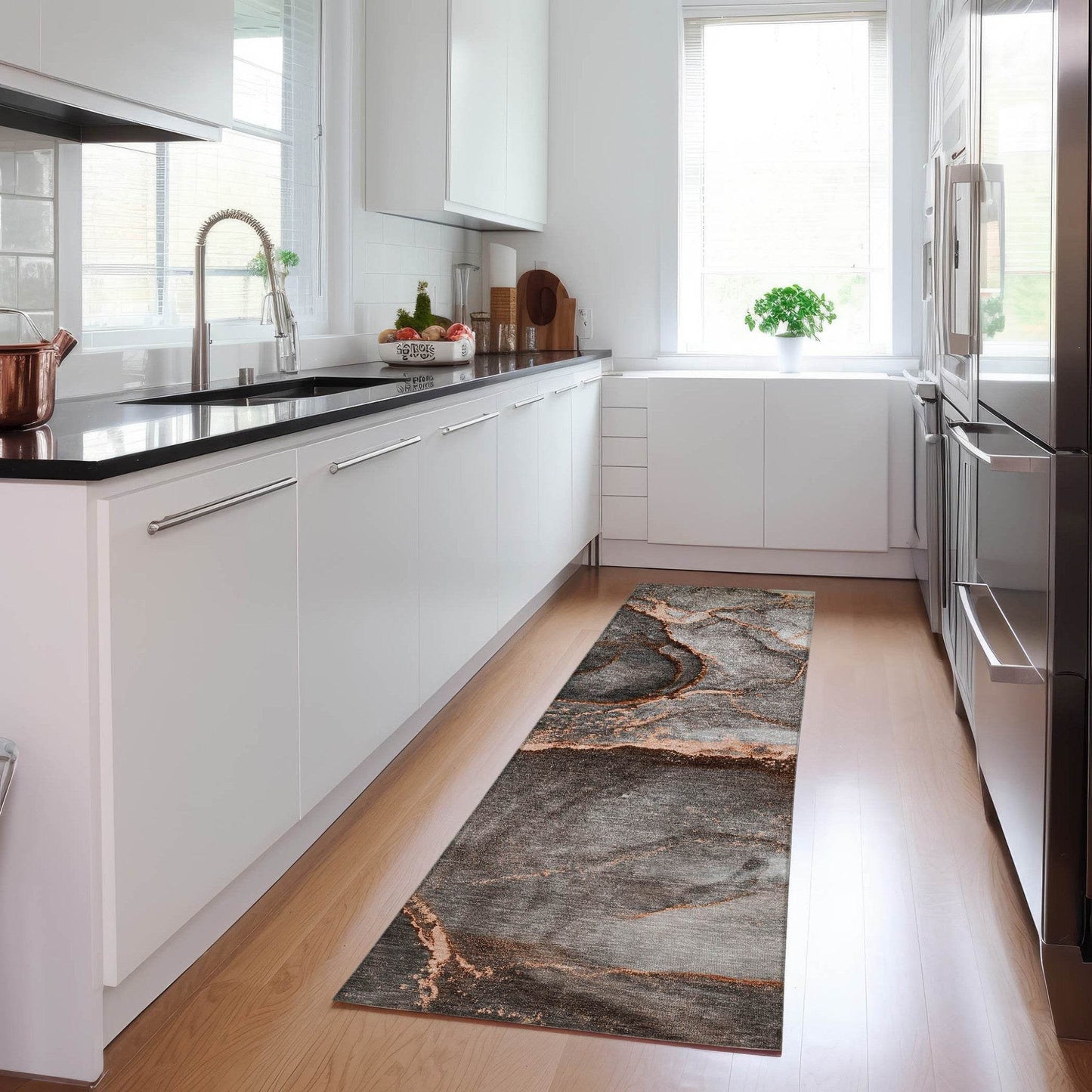 8' Runner Peach Abstract Washable Non Skid Indoor Outdoor Runner Rug - Loft&Timber