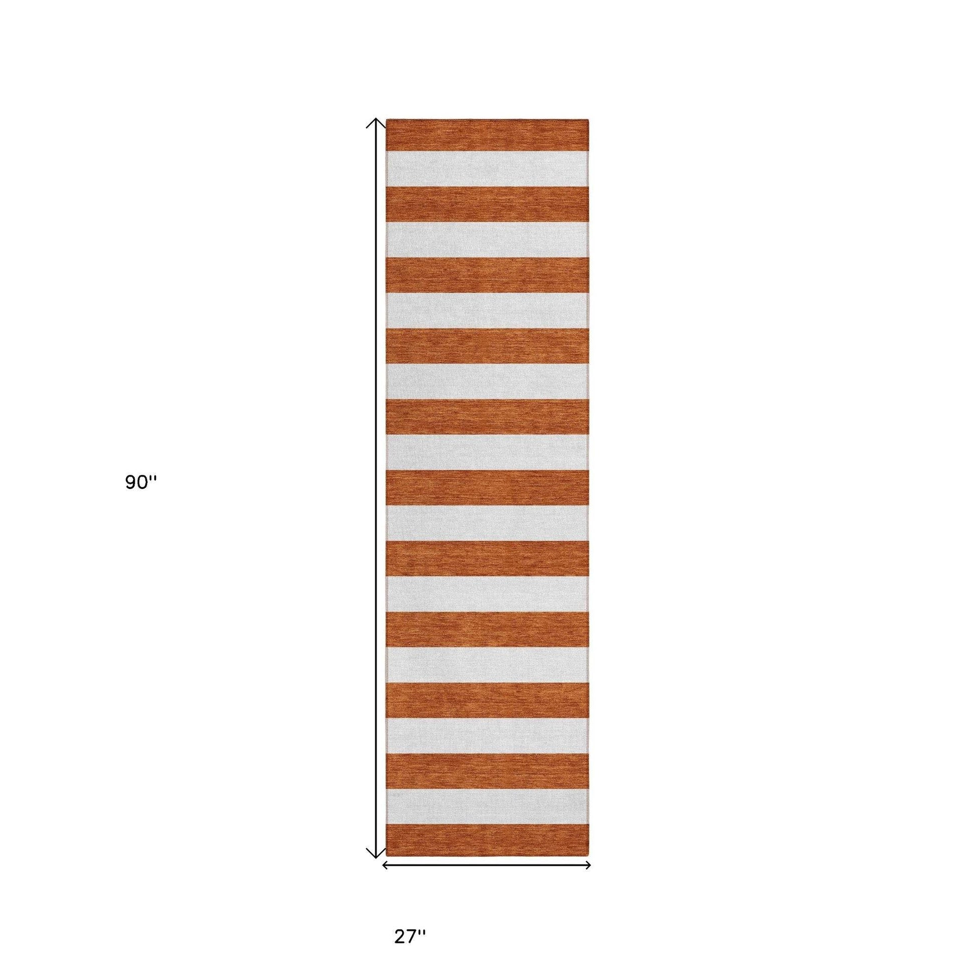 8' Runner Orange Striped Washable Non Skid Indoor Outdoor Runner Rug - Loft&Timber