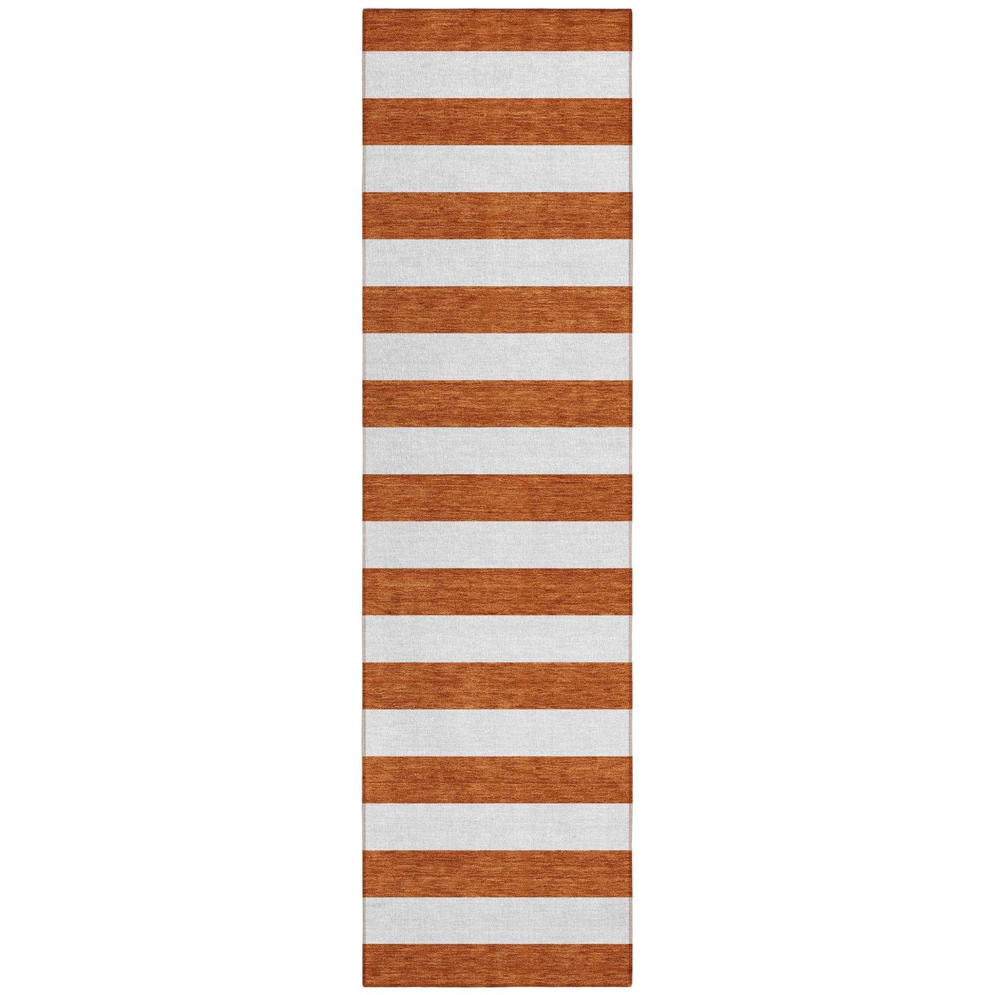8' Runner Orange Striped Washable Non Skid Indoor Outdoor Runner Rug - Loft&Timber