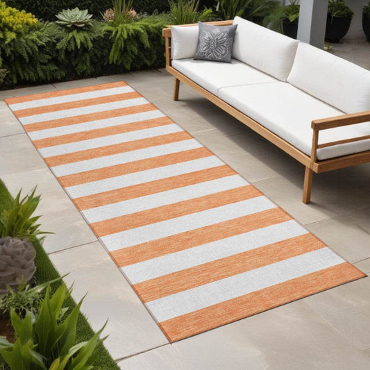 2' X 8' Salmon Striped Washable Indoor Outdoor Runner Rug - Loft&Timber