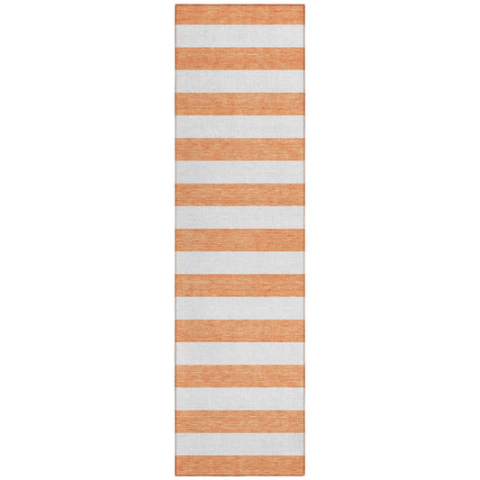 2' X 8' Salmon Striped Washable Indoor Outdoor Runner Rug - Loft&Timber