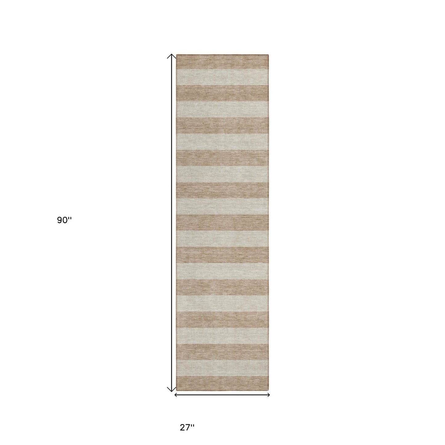 8' Runner Beige Striped Washable Non Skid Indoor Outdoor Runner Rug - Loft&Timber