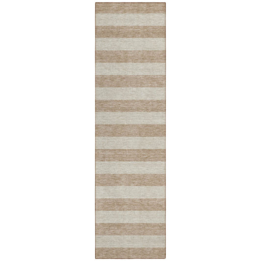 8' Runner Beige Striped Washable Non Skid Indoor Outdoor Runner Rug - Loft&Timber