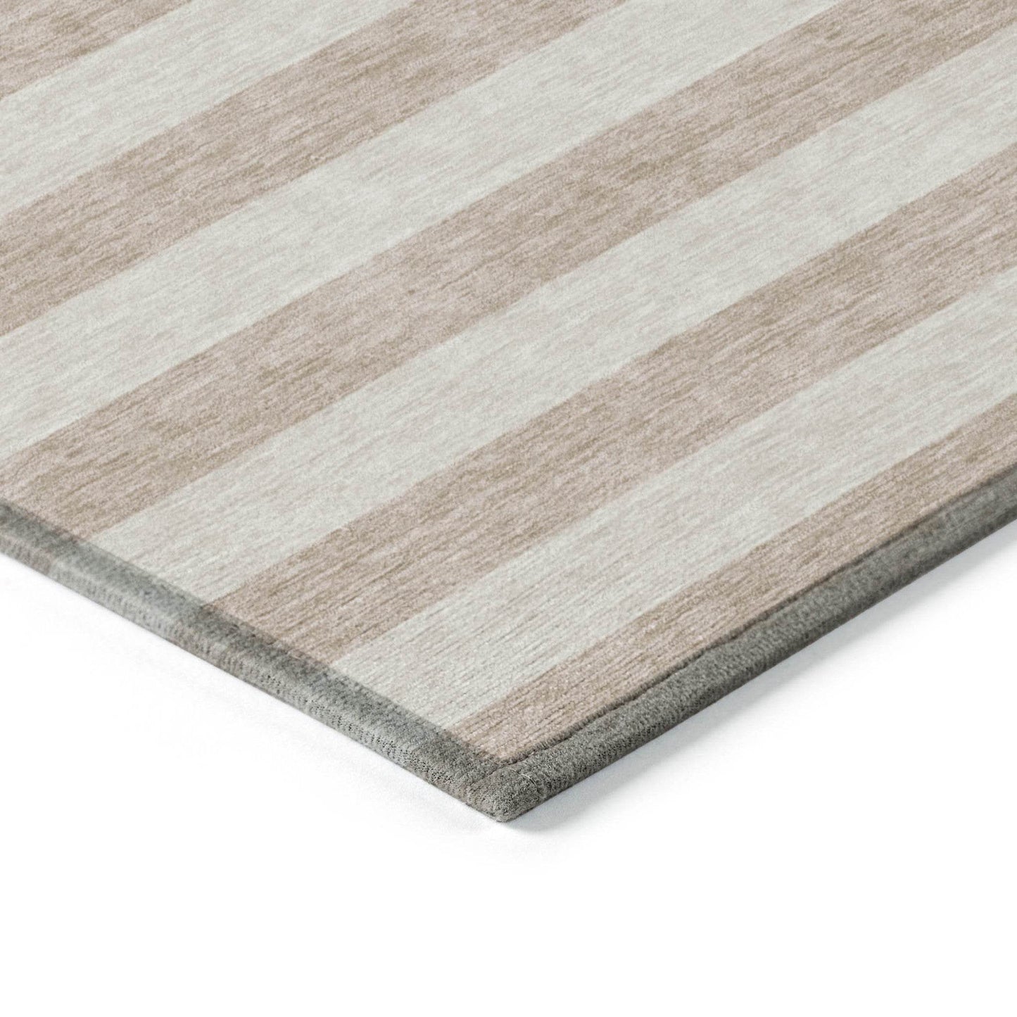 8' Runner Beige Striped Washable Non Skid Indoor Outdoor Runner Rug - Loft&Timber