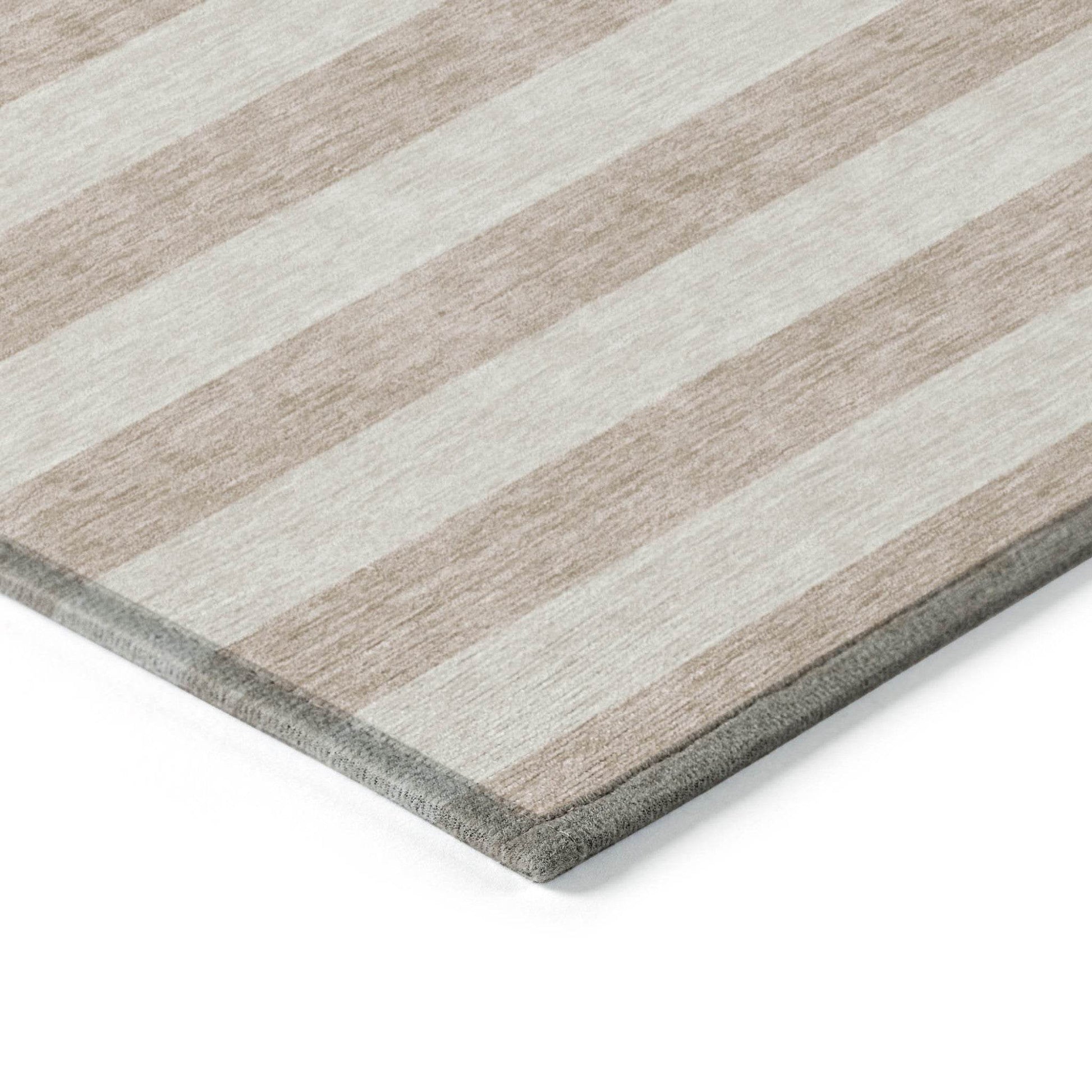 8' Runner Beige Striped Washable Non Skid Indoor Outdoor Runner Rug - Loft&Timber