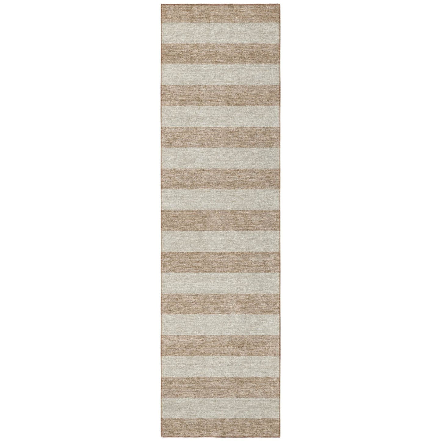 8' Runner Beige Striped Washable Non Skid Indoor Outdoor Runner Rug - Loft&Timber