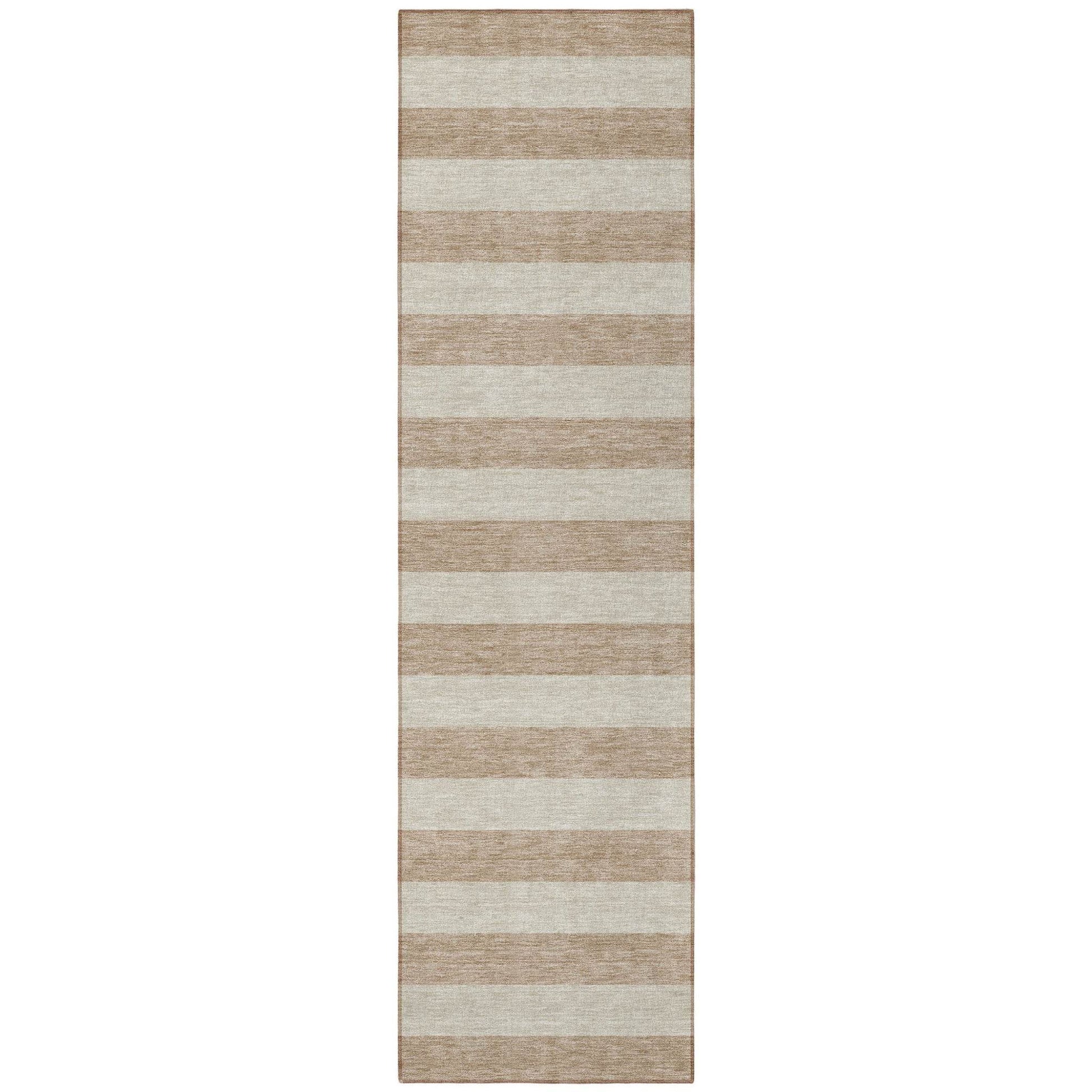 8' Runner Beige Striped Washable Non Skid Indoor Outdoor Runner Rug - Loft&Timber
