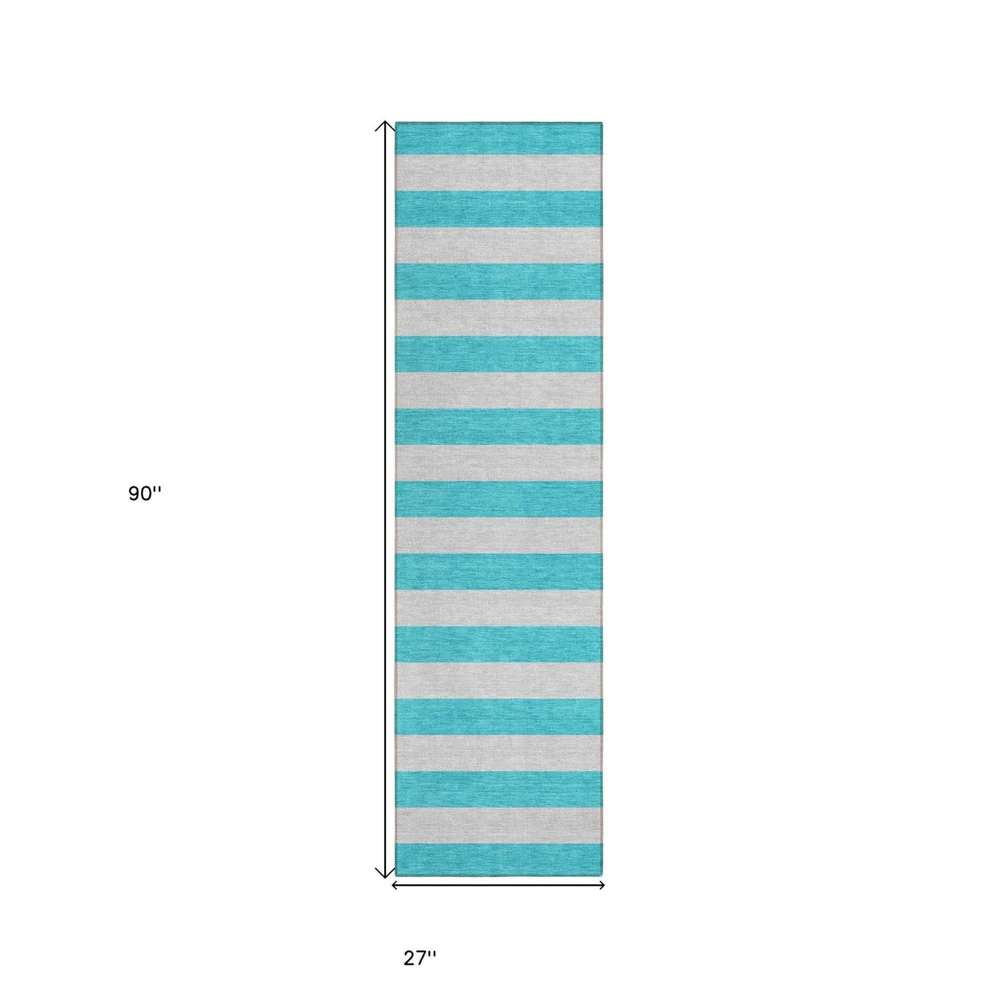8' Runner Turquoise Striped Washable Non Skid Indoor Outdoor Runner Rug - Loft&Timber