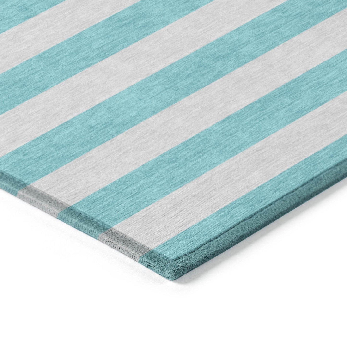 8' Runner Turquoise Striped Washable Non Skid Indoor Outdoor Runner Rug - Loft&Timber