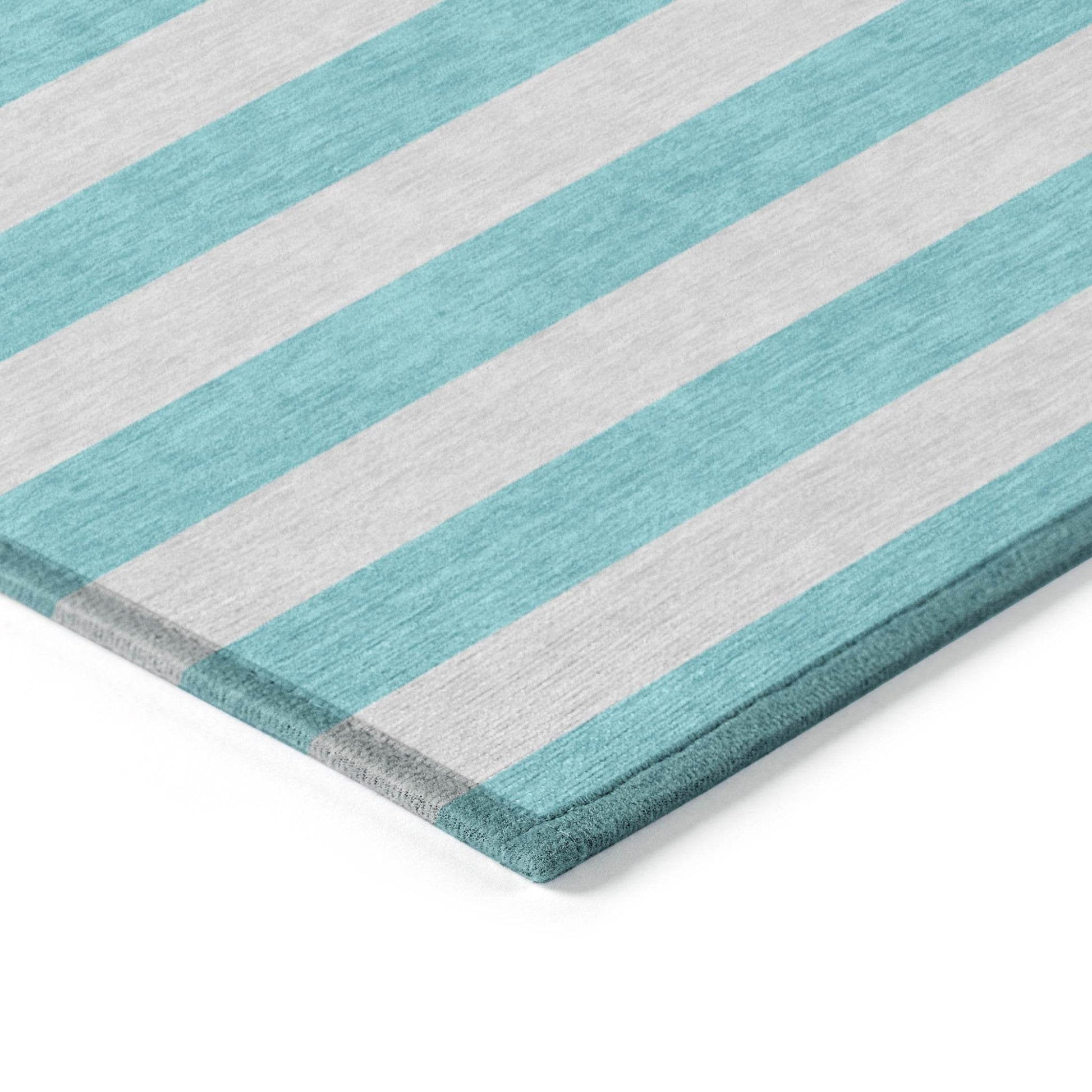 8' Runner Turquoise Striped Washable Non Skid Indoor Outdoor Runner Rug - Loft&Timber