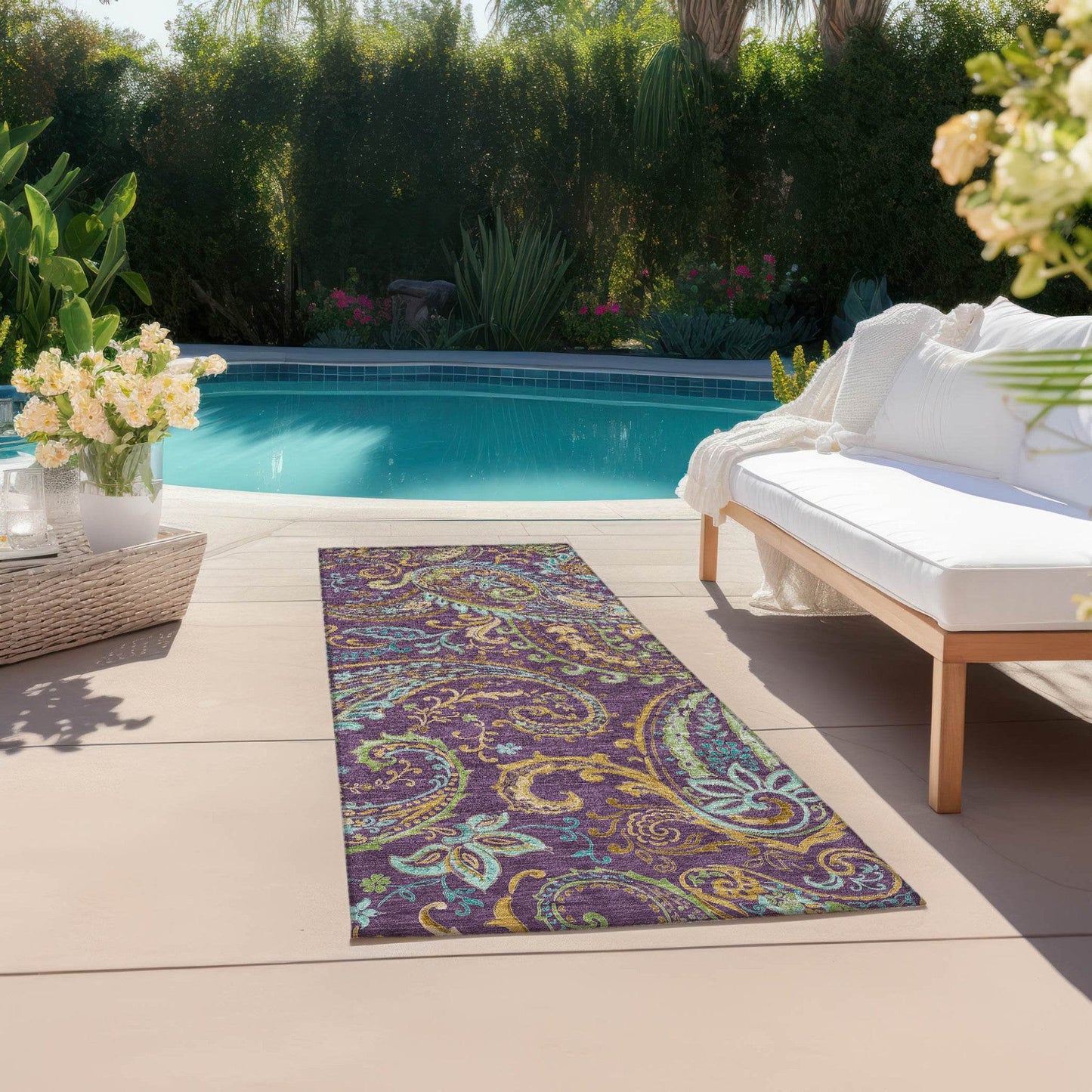 8' Runner Purple Paisley Washable Non Skid Indoor Outdoor Runner Rug - Loft&Timber