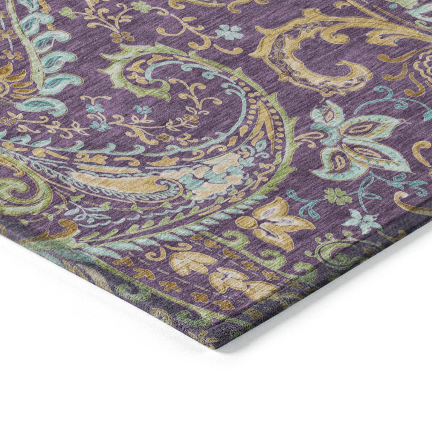 8' Runner Purple Paisley Washable Non Skid Indoor Outdoor Runner Rug - Loft&Timber