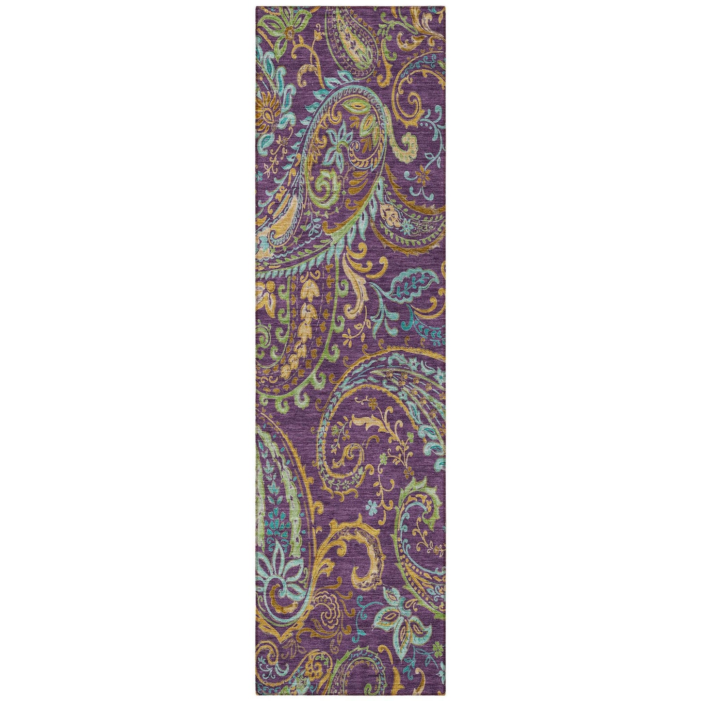 8' Runner Purple Paisley Washable Non Skid Indoor Outdoor Runner Rug - Loft&Timber